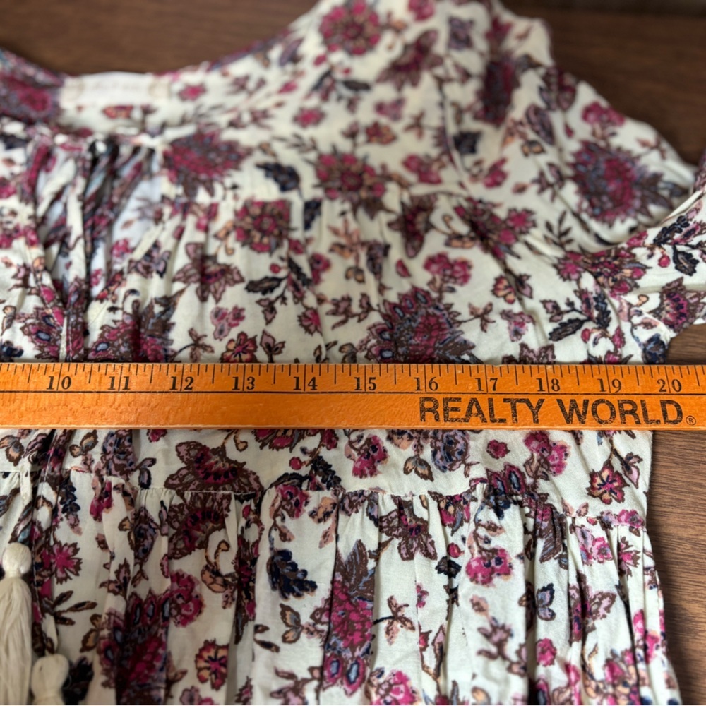 Altar'd State Bohemian Floral Blouse in Cream and Burgundy - Picture 9 of 10